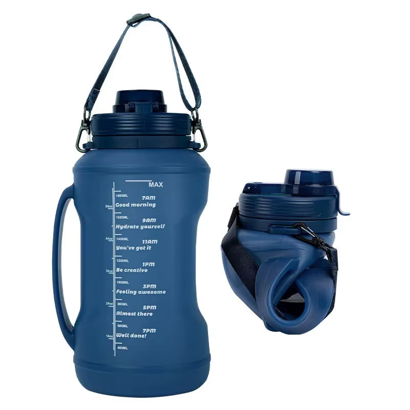 68OZ 2L Silicone Foldable Water Bottle Large Capacity Sports Water Cup with Handle Portable for Adult Gym Sports Outdoors
