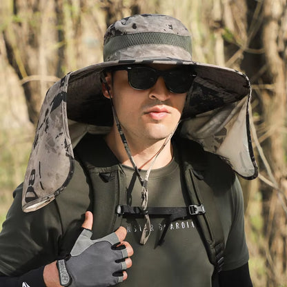 Large Shawl Sunscreen Neck Protection Big Brim Sun Hat Outdoor Leisure Mountaineering Fishing Cap Men Waterproof Fisherman Hats