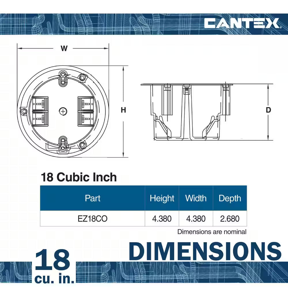 Old Work 18 Cu. In. round Electrical Ceiling Box with EZ Mount Clamps and Wire Clamps, 6-Lb. Capacity, Gray