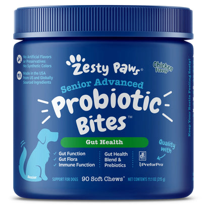 Senior Advanced Probiotic Bites for Dogs Chicken Flavor, 90 Count